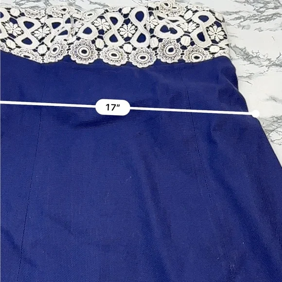 Lilly Pulitzer Bowen Navy Strapless Mini Dress with White Crochet Bust size 10 - Picture 11 of 15